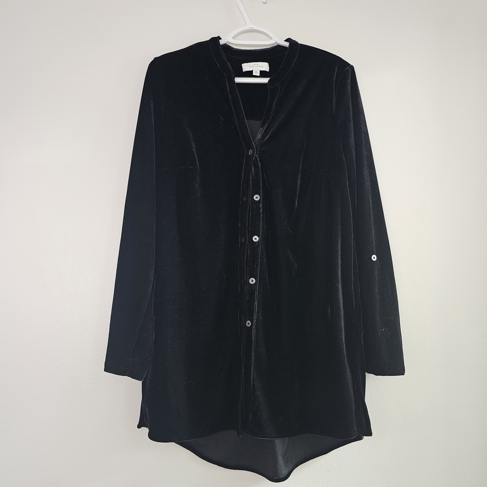 New Directions Black Velvet Button Down Shirt Oversized Whimsigoth Grunge